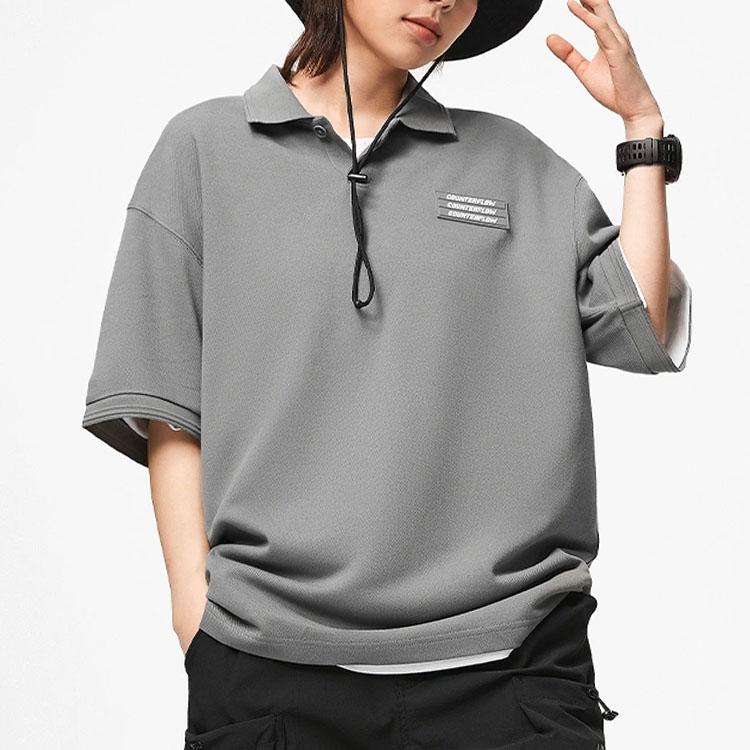 Li Ning CF Polo Shirts Unisex Lead Gray Polo Collar Moderate Straight Fit APLT241-3