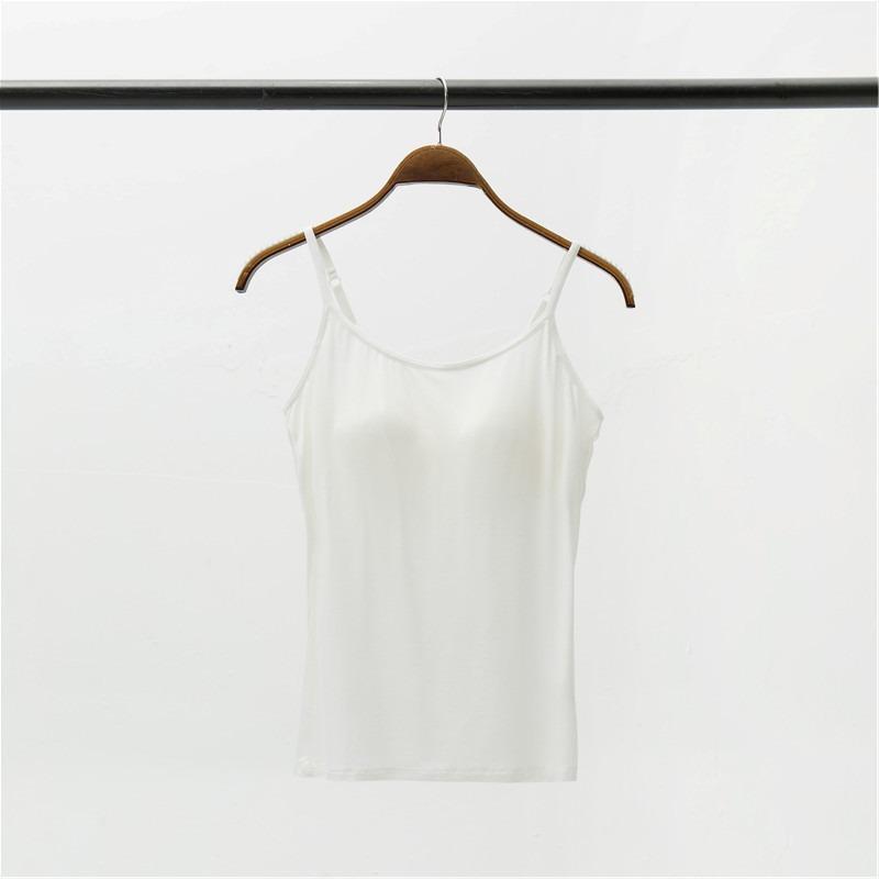 Modal Women's Wireless Strappy Tank Top with Built-in Bra Cups for Yoga