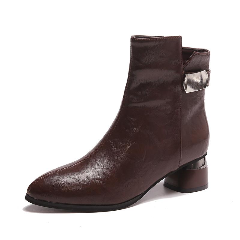 Autumn Winter New Women's Ankle Boots Sexy Pointed Toe Side Zipper Mid-heels Shoes Woman Fashion Office Trend Modern Boots