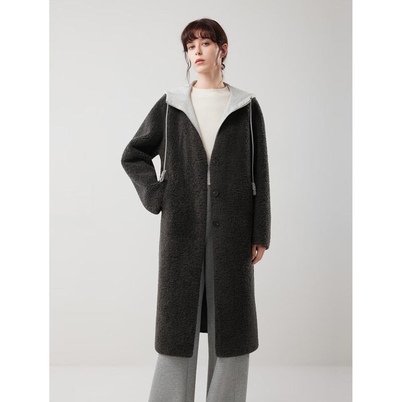 ELLE French Hooded Plush Mid-Length Coat M