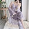 New golden velvet autumn and winter pajamas women's sexy backless suspender trousers set butterfly nightgown with chest pad air-conditioned clothes