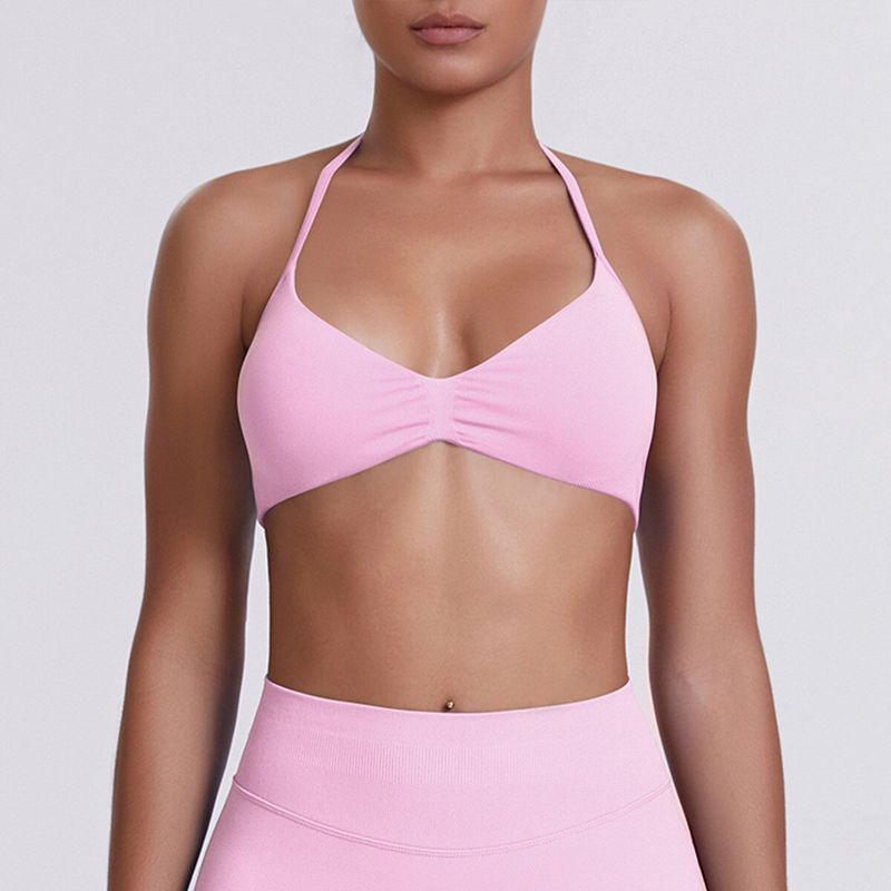 European and American Style Thin Strap Beauty Back Halter Sports Bra for Women, Pilates Yoga Tank Top, Seamless Fitness Underwear Camisole