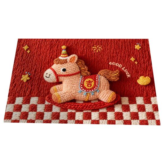 Chinese New Year Red Area Rug 2026 Year of The Horse Shower Rug Non-slip Welcome Door Mat for Living Room Entryway Front Door Kitchen Bathroom