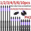 1/2/3/4/5/6/10pcs PH2 Magnetic Scrwdriver Bits Non-slip Batch Head Cross Bit 25-150mm For Electric Drill Driver Hand Drill Tools