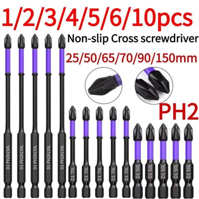 1/2/3/4/5/6/10 Stück PH2 Magnetische Schraubendreherbits Rutschfester Bithalter Kreuzbit 25-150mm Für Bohrschrauber Handbohrer Werkzeuge