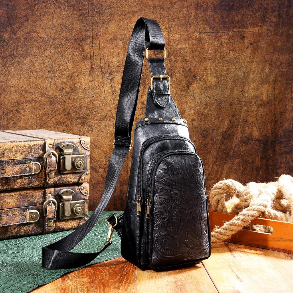 Bolsa Transversal Pequena Estilo Boho Ocidental Feminina com Alça Única Bolsa de Peito Bolsa Feminina