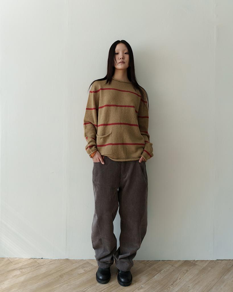 Kalagteo Roll-Up Stripe Pocket Knit / Beige