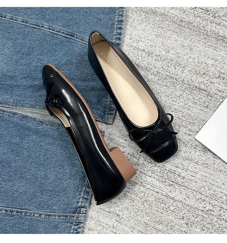 Black Red Bow Mary Jane Ballet Flats for Women – Soft Sole, Low Heel, Low-Cut