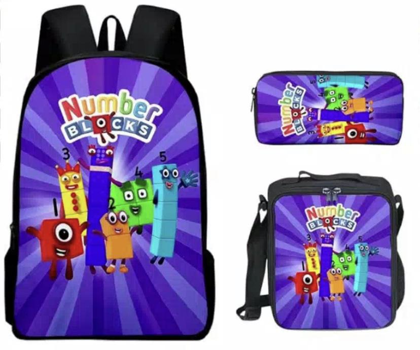 Digital Building Block Backpack Numberblocks Student Schoolbag Cartoon Backpack Satchel Pencil Case Three-Piece Set