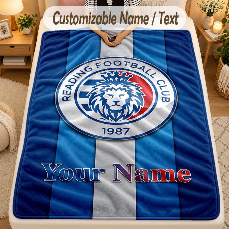 Flannel BlanketReading FC Custom Name Text Personalized Soft Warm Throw Blanket Home Decor Gift