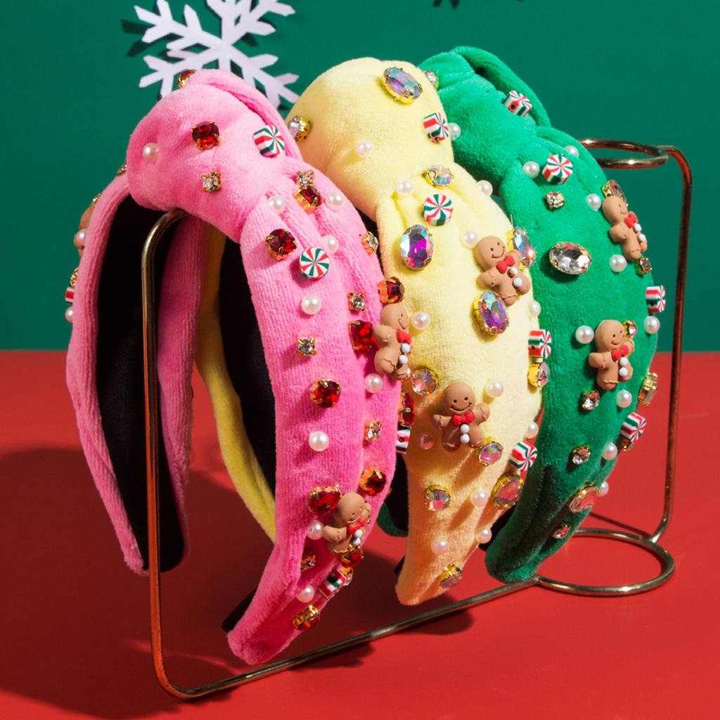 Christmas Pearl Beads Knot Hairband Baroque Style Rhinestone Embellished Headband Adult Christmas Party Hair Accessories