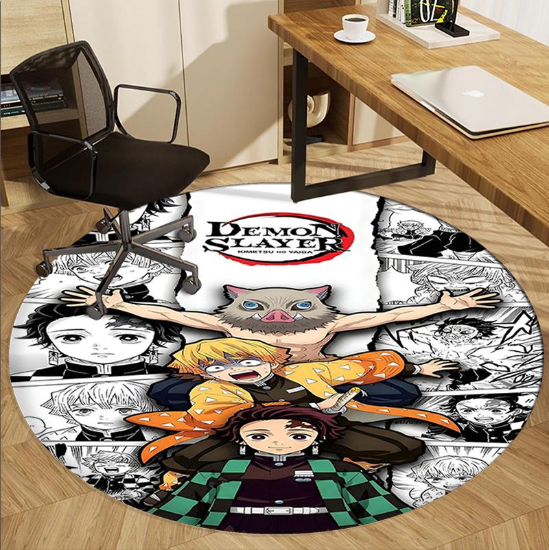 Demon Slayer Pattern Round Rug, Indoor/Outdoor Mat, for Picnic, Gameroom, Bedroom, Office, Living Room, Home Decor Carpet, Birthday Gift