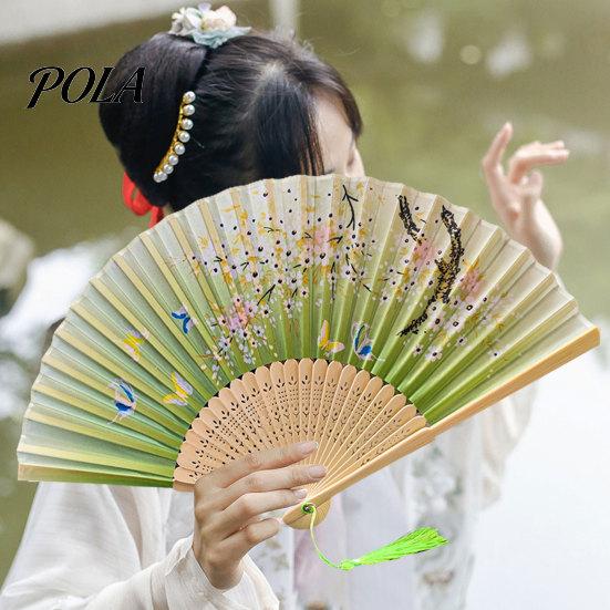 High Gloss Fan Bone Chinese Style Silk Folding with Tassels Elegant Craftsmanship Exquisite Strong And Flexible Bamboo Perfect Party Ornaments Erqing