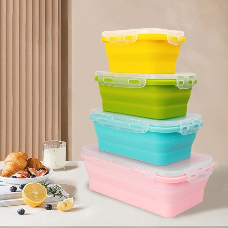 Lunch Box Set with Press Down Food Holders, Fridge Shelf Storage and Snap Lid Carry Format for Daily Lunch Use