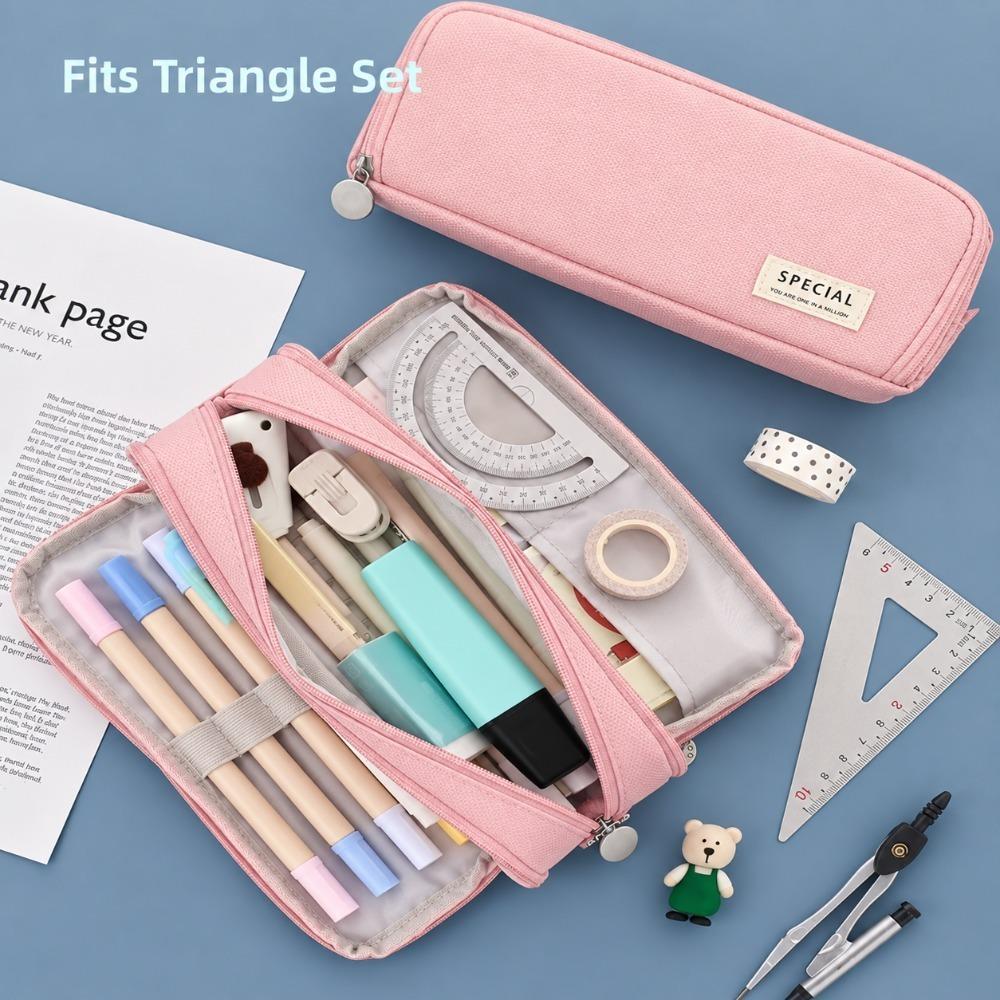 Spacious Interior Double Window Pencil Case Solid Color Solid Color Pencil Pouch Travel Organize
