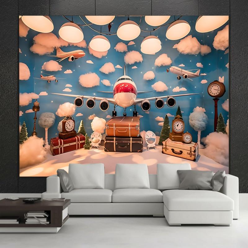 2D-Ebene, 1 Stück mit verträumtem Flugzeugthema, Retro-Reisedekoration, mehrfarbige Wolken
