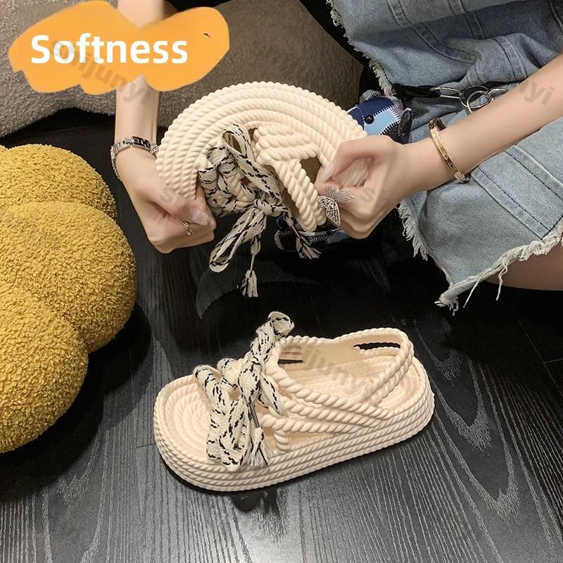Fashion Women Platform Sandals 2025 New Summer Outdoor Casual Lace-up Weave Roman Flat Shoes Fashion Comfortable Soft Bottom Beach Muje