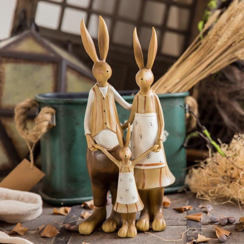 Healing Resin Rabbit Family Figurines Accessories Home Livingroom Table Sculpture Ornaments Store Office Desk Statue Decoration