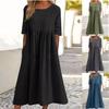 Summer Loose Casual Dress Women Cotton Linen Long Large Size Solid Color Round Neck Spring Dress