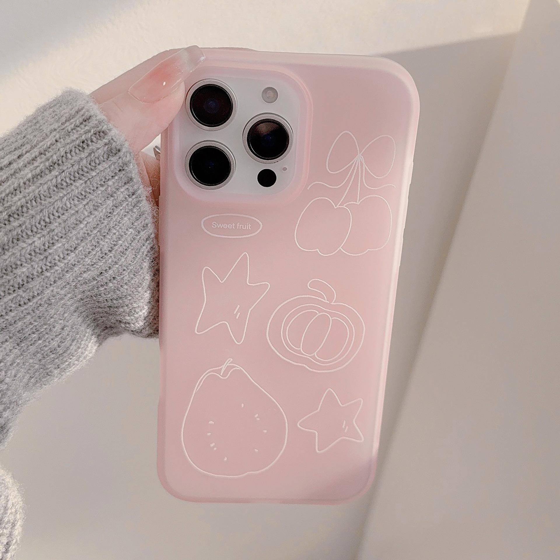 

Cute Fruit Graffiti Iphone17 Mobile Phone Case Apple 15 Pink Sweet 16promax Suitable for 13 Anti fall 12 12pro max(6.7)