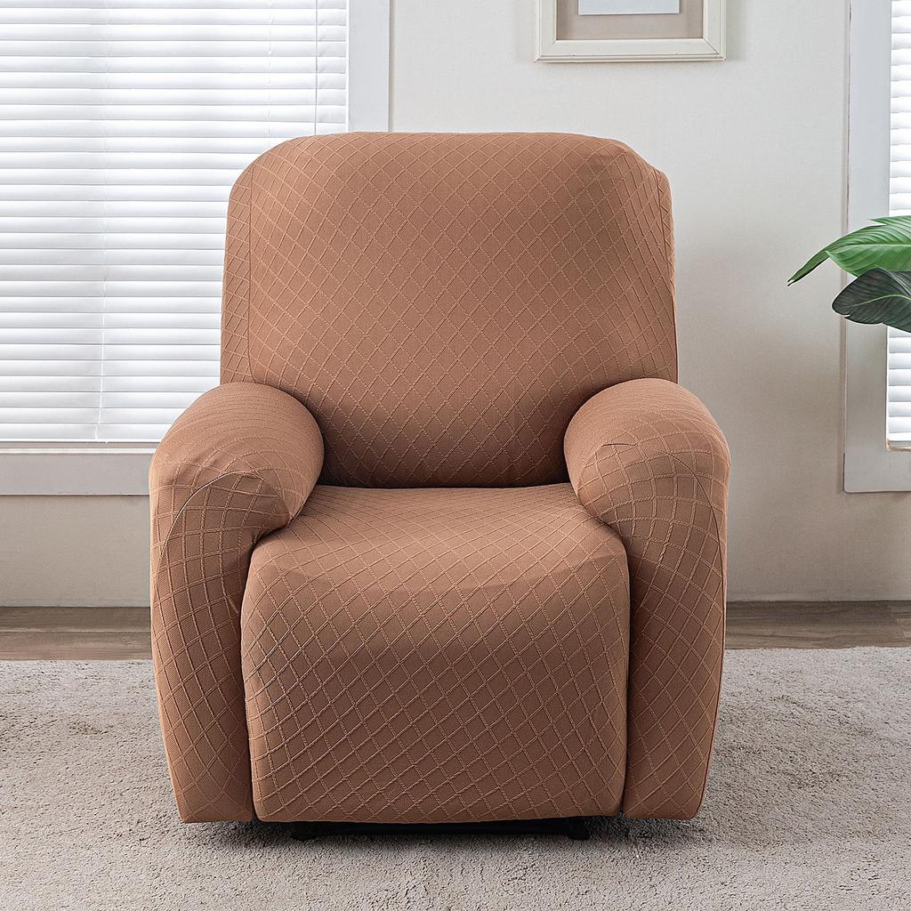 Twill Grid Elastic Recliner Cover Single Sofa Cover All-Inclusive Rocking Chair Cover Protective Cover Thickened Leisure Chair Cover