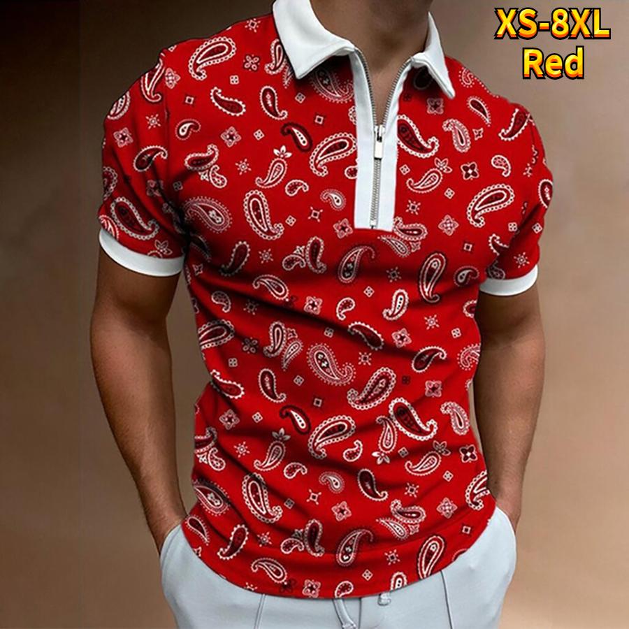 

Повседневная футболка с лацканами, молодежная мужская модная футболка на молнии, футболка с коротким рукавом, мужская футболка с 3D красным узором и принтом 8XL красный