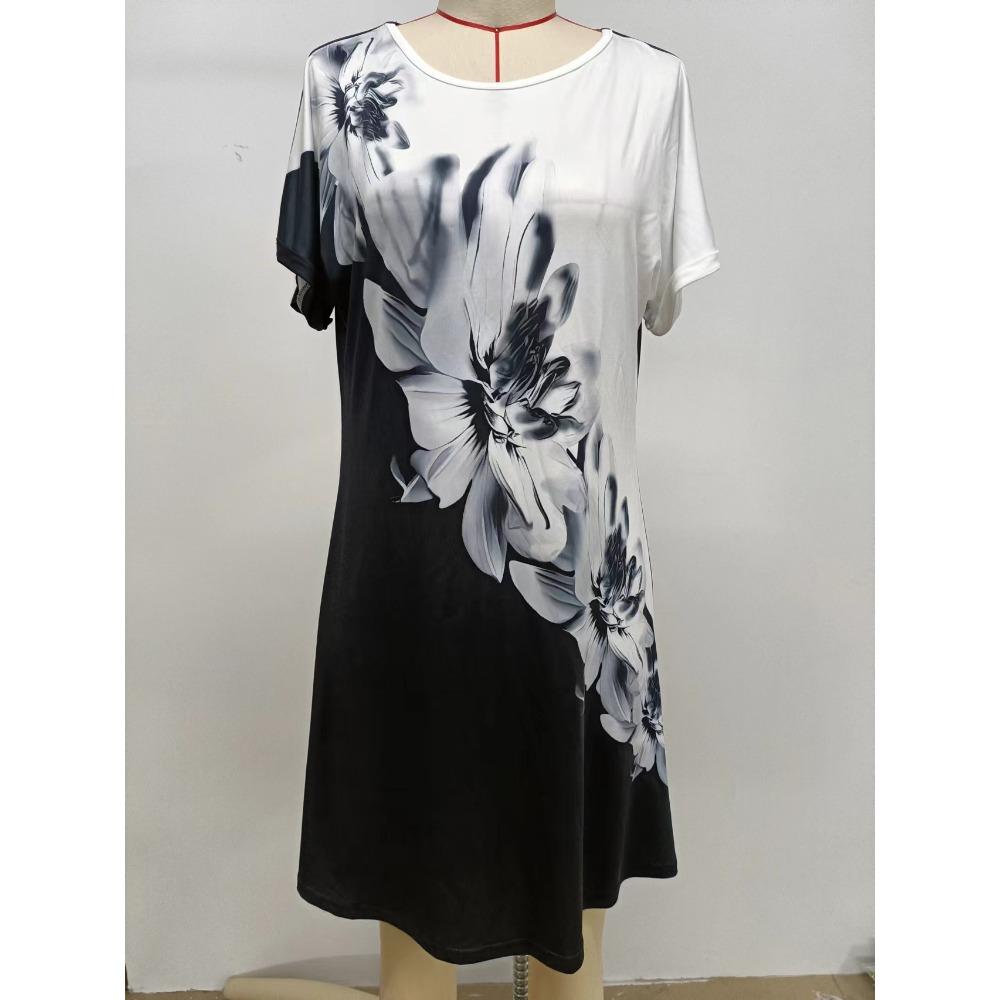 Round Neck Floral Loose T-shirt Dress
