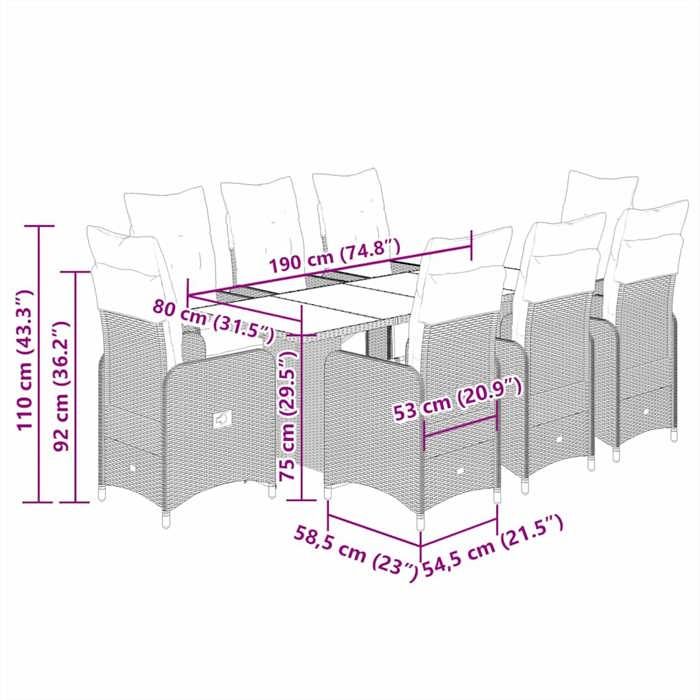 VidaXL Ensemble de bistro de jardin 9 pcs coussins noir poly rotin 3277142