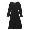 Elegant Black V-Neck Plus-Size Long-Sleeve Dress for Spring and Autumn