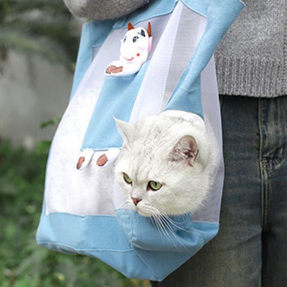 Cartoon Pet Carrier Bag Breathable Pet Outing Shoulder Bag Portable Cats Dogs Tote Bag Summer