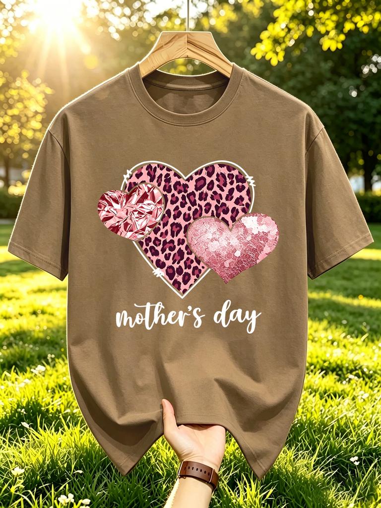 Pink Leopardheart Mothers Day Printing Unisex Tshirts Casual Hip Hop Top Multicolor Cotton T Shirt Summer Loose Unisex Short Sleeve