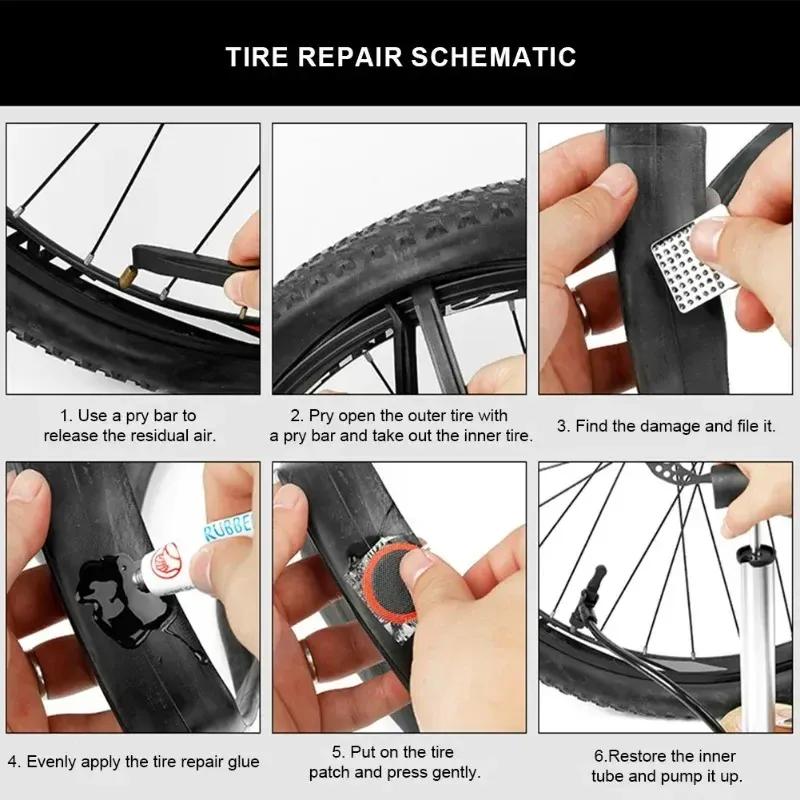 Portable Bicycle Flat Tire Repair Kit - Inner Tube Patching Tools, Tyre Levers & Rubber Repair Pads with Cold Patch Sealant