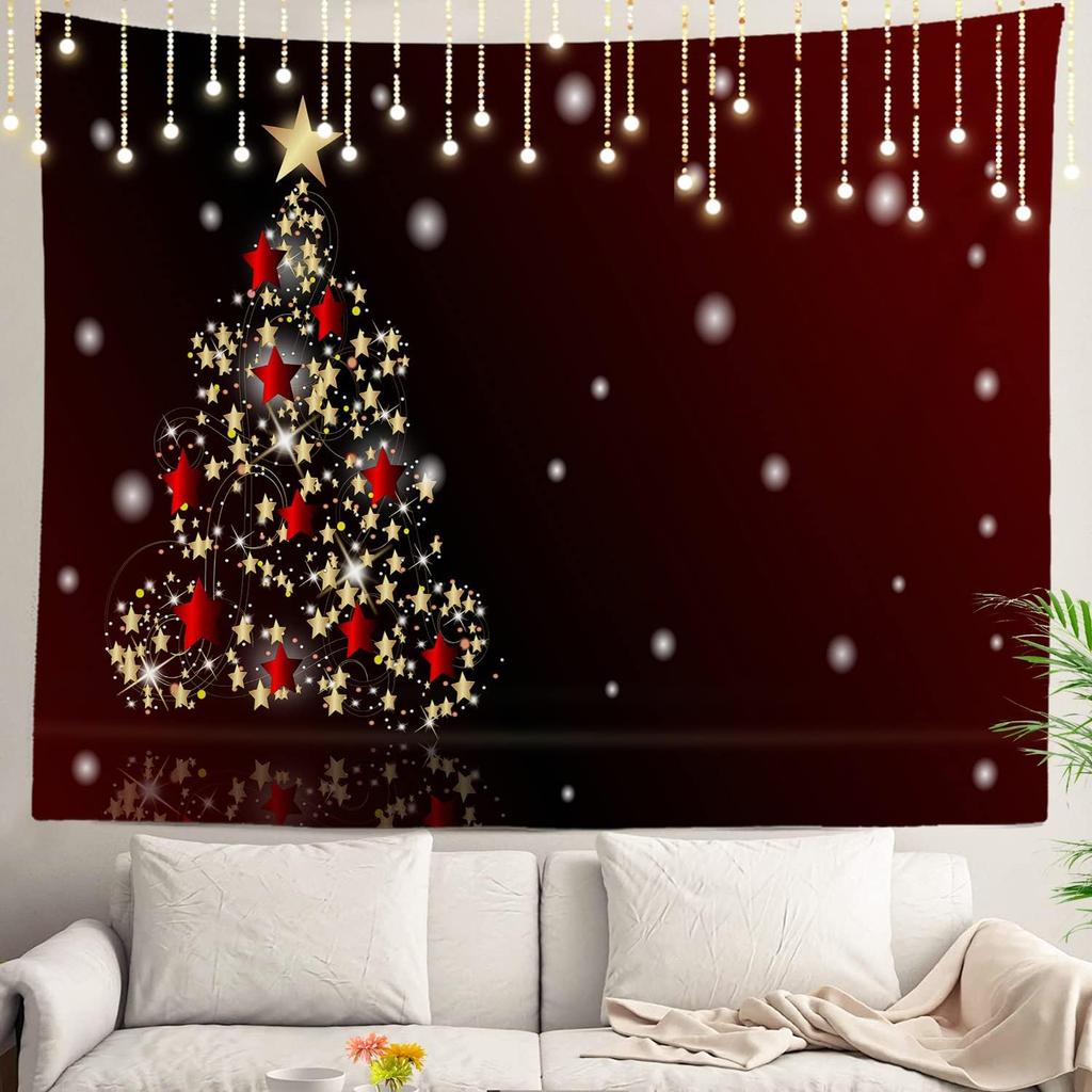 Christmas Wall Tapestry, Tree Wall Hanging Large Tapestry Decoration Polyester Fiber White Hem Around for Dorm Room Bedroom
