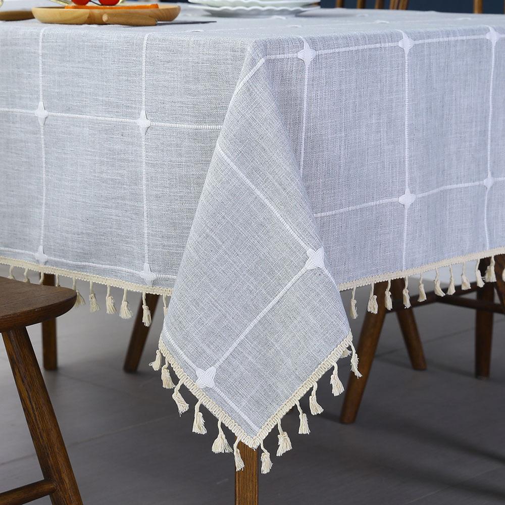 Household Cotton Linen Tablecloth Ins Style Simple Fabric Plaid New Chinese Coffee Table Mat Tablecloth Wear-Resistant Table Cloth