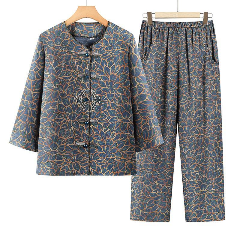 Mid-Sleeve Summer Shirts for Middle-Aged and Elderly Women, Grandma Style Home Wear Set