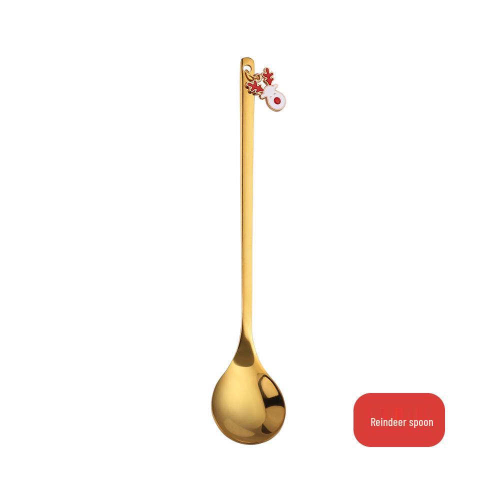 J Creative Christmas Reindeer Spoon & Fork Set - Cute Dessert & Coffee Stirring Gift