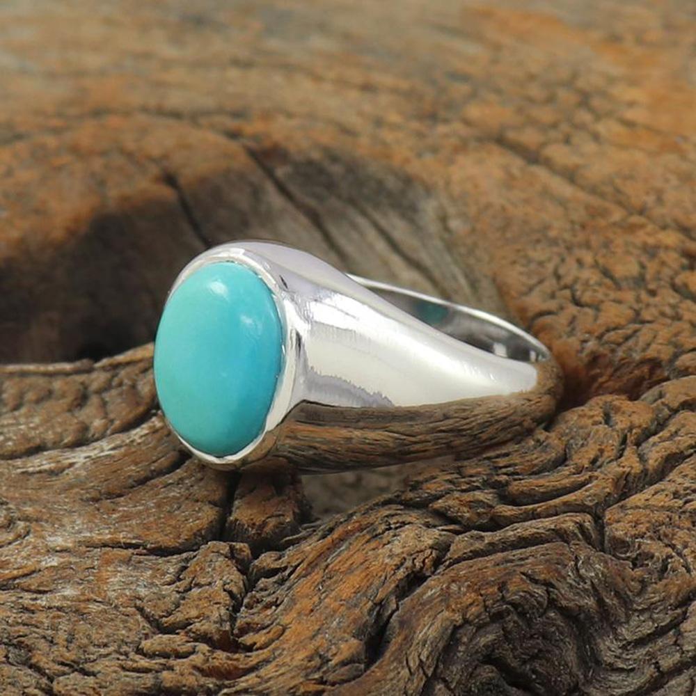 Natural Larimar Ring, 925 Sterling Silver Ring, Men's Signet Ring, Boho Statement Ring, Gemstone Ring, Handmade Ring, Husband Gift Ring, Gift For Him