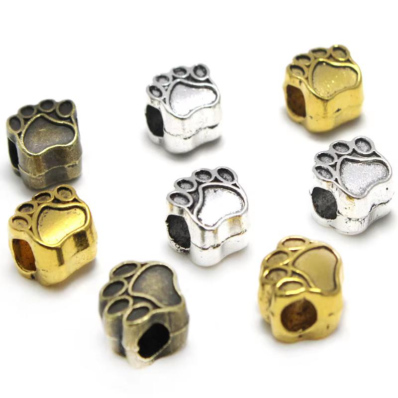 

10pcs Metal Animal Beads Accessories Big Hole 4.5mm/Dog Bear Paw Spacer Charm Beads for Bracelet DIY Handmade Jewelry Making hole 4.5mm