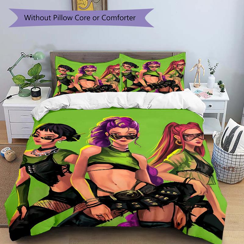 3pcs Huntrix, K-pop Duvet Cover Set - Machine Washable, Includes 1 Duvet Cover and 2 Pillowcases, No Core Included, All-Season Home Decor Fo