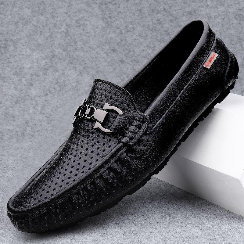 Moccasin Loafers Man Casual Shoe Square Toe Flat Leather Shoes For Men Soft Velvet Fashion   New Arrivals Cowhide