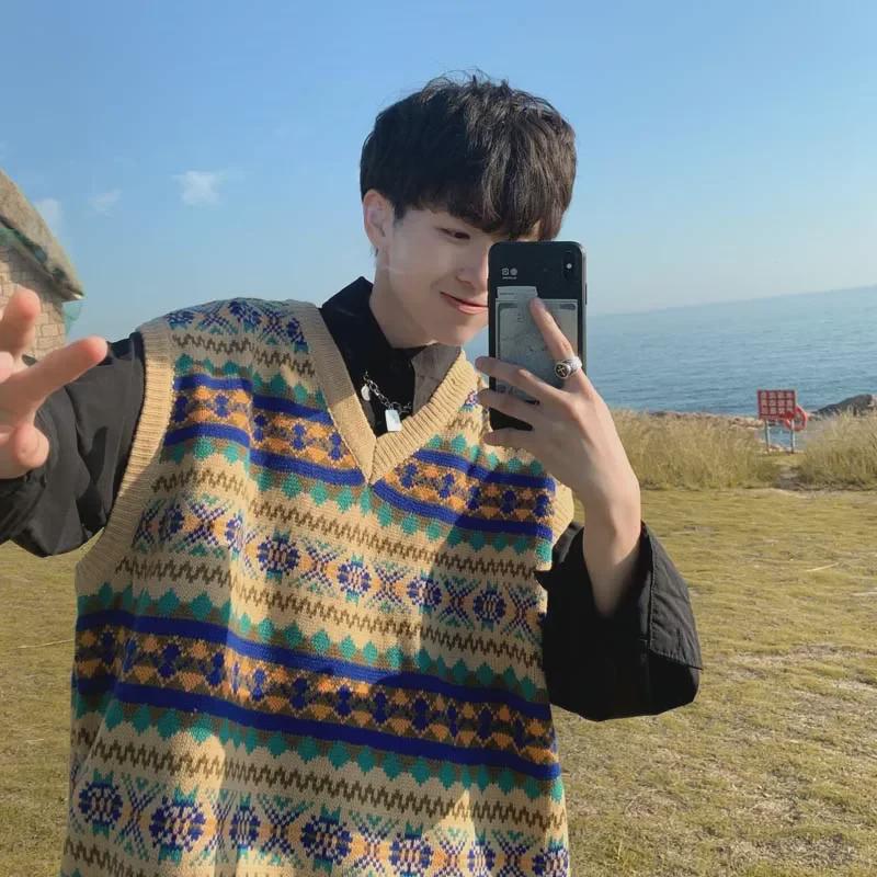 

Мужской свободный трикотажный жилет в стиле Харадзюку - модный повседневный топ на весну/осень для студентов 2XL хаки