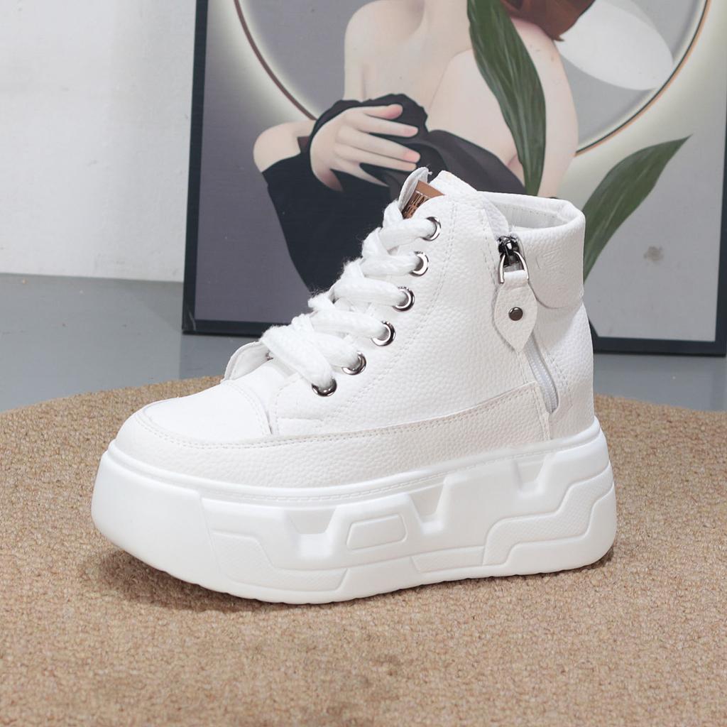 Módní 8CM Vysoce Kvalitní Mikrovláknová Kůže Bílé Platformové Tenisky pro Ženy Klínový Podpatek Tenisky Boty Pohodlné Ležérní Boty Ženské