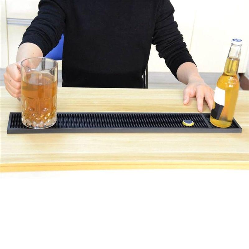 AEE4-3Pcs Rail Bar Mat Rubber Bar Service Spill Mats For Counter Top Black Bar Mats Home Bar Mat Non-Slip Drain Pad Desk Mats
