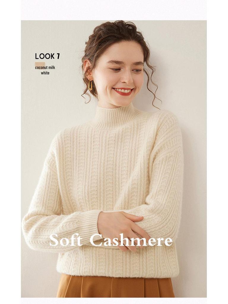 Women's Slim Fit Cashmere High Neck Knit Pullover - Thick, Stylish, Casual, and Elegant for Autumn/Winter