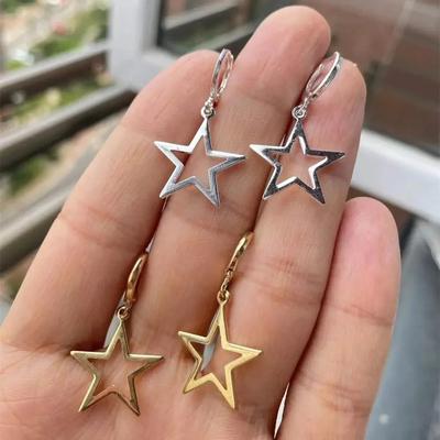 New Fashion Silver Color Pentagram Earrings for Women Charm Hollow Five-pointed Star Stainless Steel Dangle Earrings Jewelry