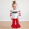 European and American Girls' Christmas Embroidery Bow Sweatshirt and Flare Pants Set
