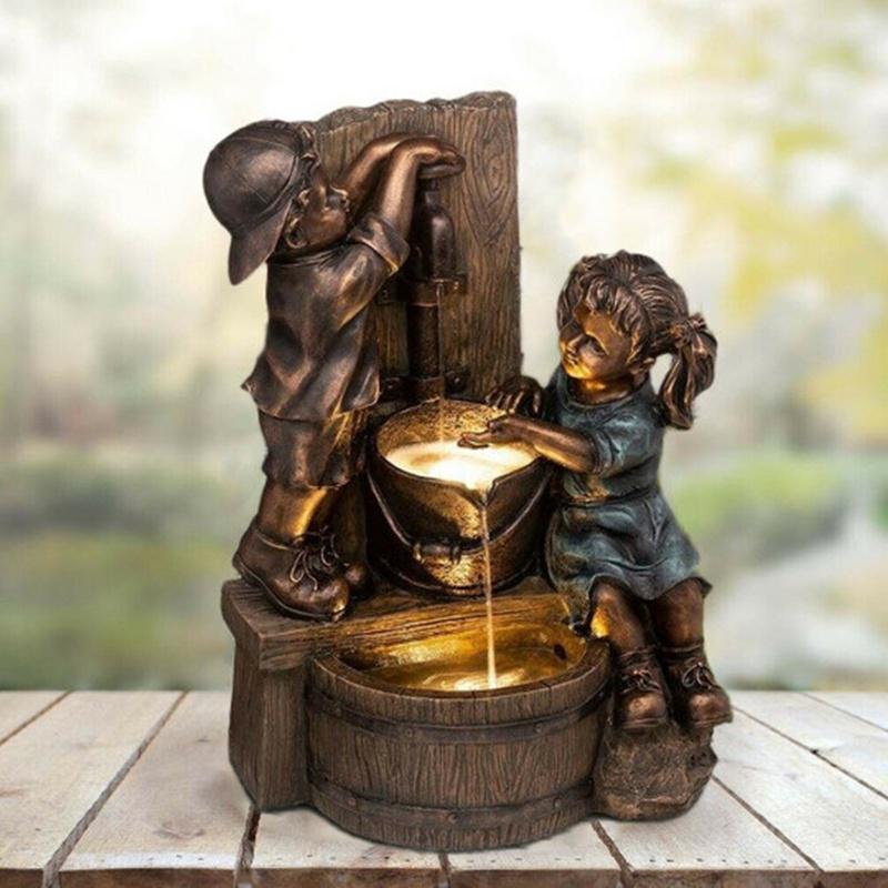 Latest Boy & Girl Sculpture Bath Pressure Water Statue Courtyard Resin Craft Garden Ornaments Garden Decoration Statue