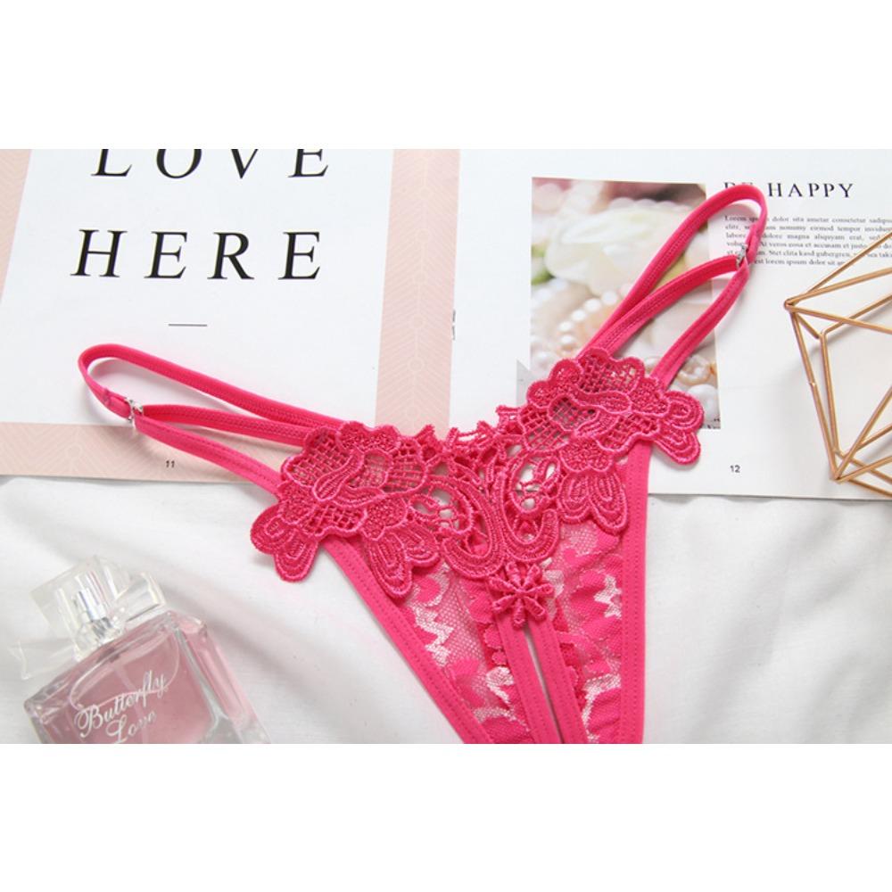 Sexy Panties Fashion Embroidery Hollow Open Crotch Sex Temptation Women's Thong Invisible Thin Belt Low Waist T Pants