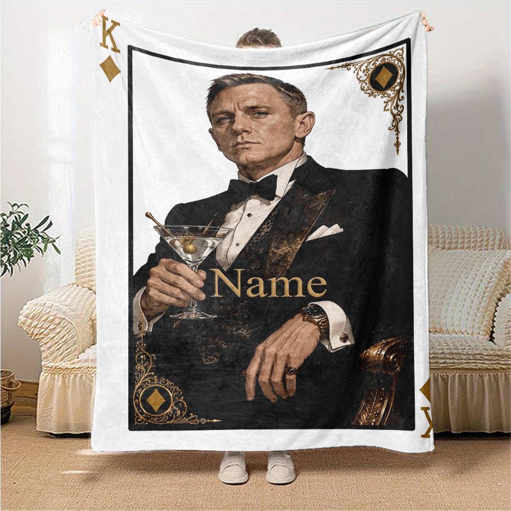 Custom Name James Bond Theme Printed Blanket Perfect For Couch Bed Travel Outdoor Use Machine Washable Cozy Durable