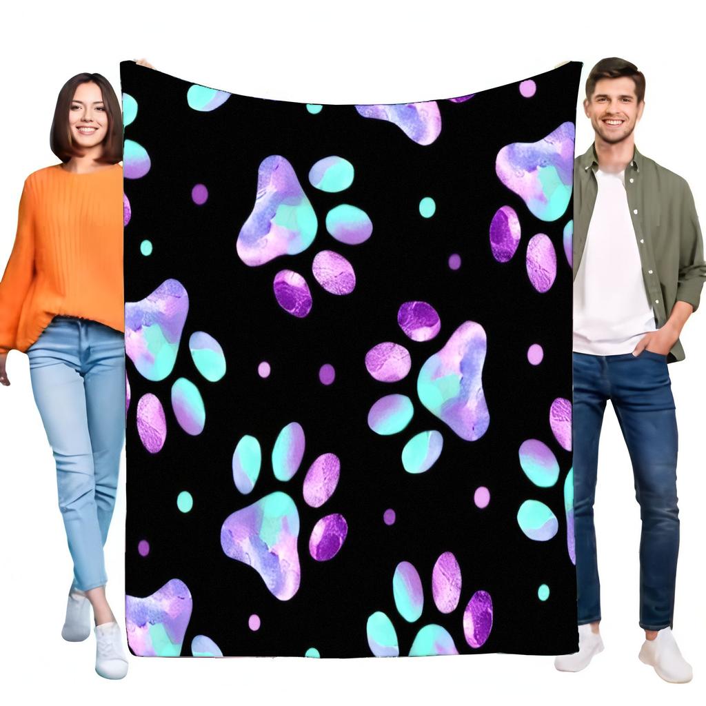 Vibrant Paw Print Blanket, Soft Cozy Flannel Throw for Pet Lovers, Bed Sofa Decor, Lightweight Animal Theme Gift for Kids Adults